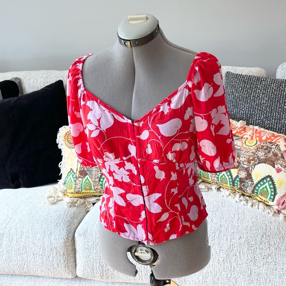 Sienna Rose Red and purple pink  Floral cropped corset style Blouse